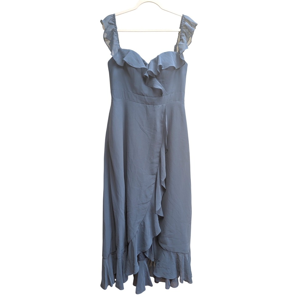Azazie Lyra Convertible Maxi Dress Sz 12 Dusty Blue Ruffle V-Neck Chiffon Formal - Picture 2 of 12